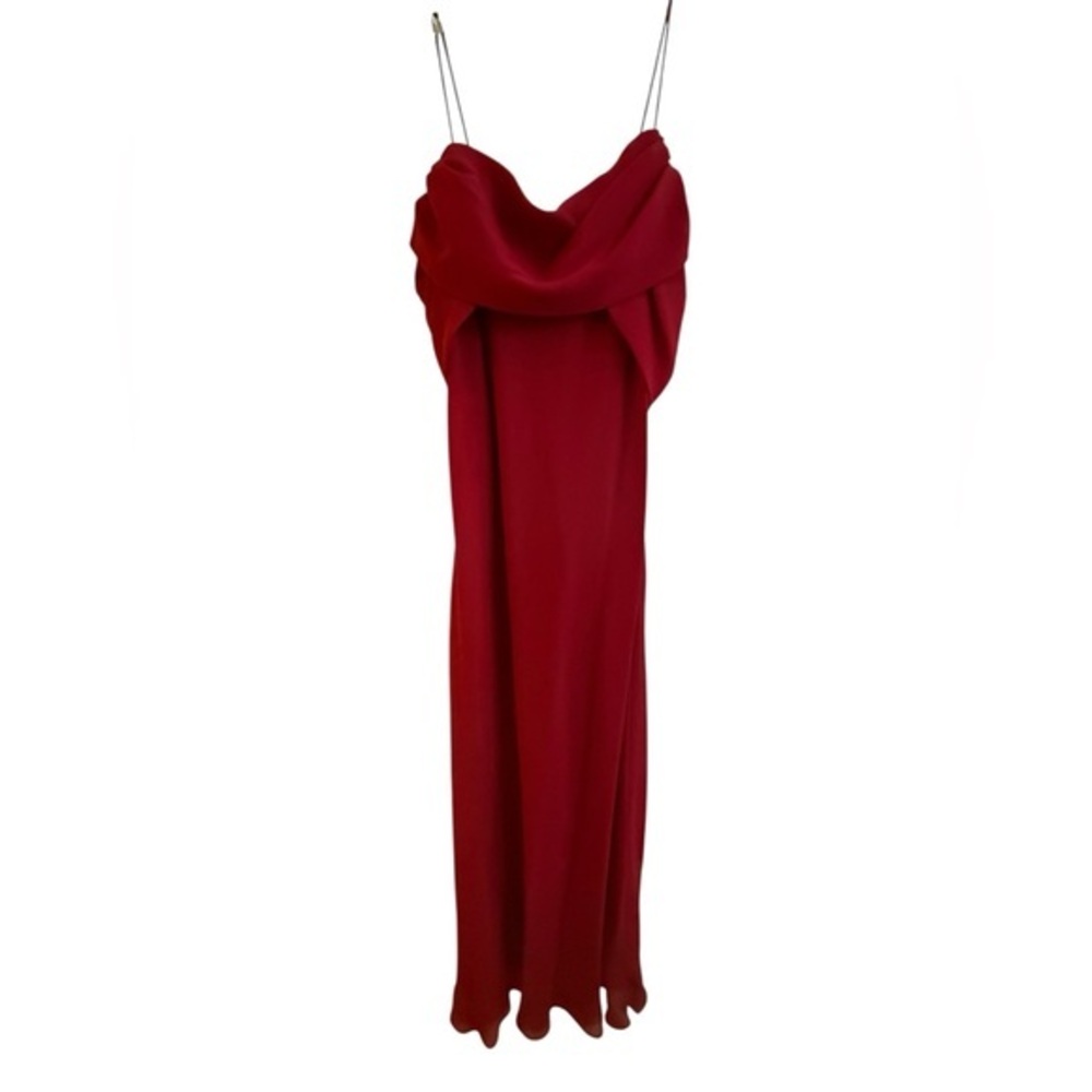 Betsy and Adam Red Cowl Neck Formal Gown 14W, Wedding Guest Prom, USA Made